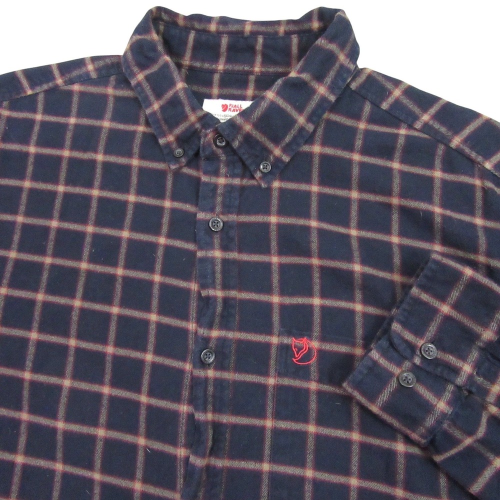 Fjallraven Mens XXL Regular Fit Navy Red Plaid Ovik Flannel Button Down Shirt‎
